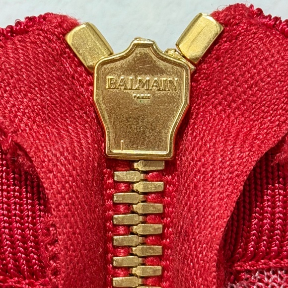 Balmain Red Jacquard Knit Mini Dress — FR 34 (US 2), Long Sleeve, Gold Zip - Picture 5 of 10